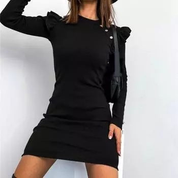 Женское платье с длинным рукавом, уличная одежда, моющееся модное модное платье с запахом выше колена для повседневной носки L