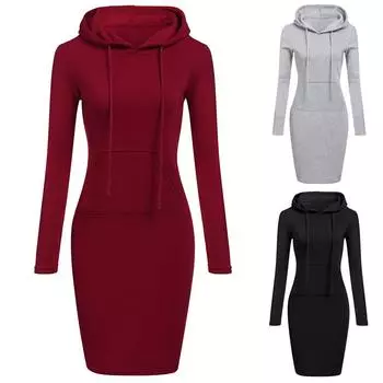 Женское платье с длинным рукавом в стиле пэчворк с круглым вырезом и длинным рукавом с капюшоном 2XL чёрный