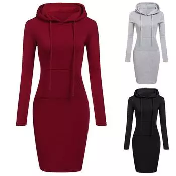 Женское платье с длинным рукавом в стиле пэчворк с круглым вырезом и длинным рукавом с капюшоном L синий