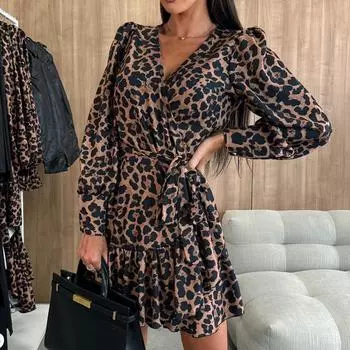 Женское платье с длинными рукавами и рукавами-фонариками, летние новые платья с V-образным вырезом и принтом на завязках S красный