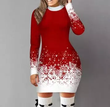 Женское платье с длинными рукавами и рождественским принтом 2023 г. S синий