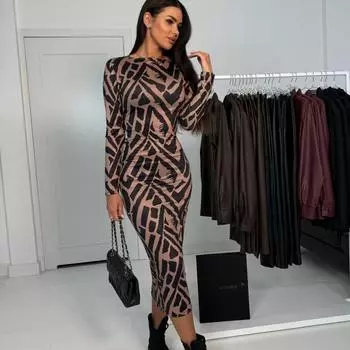 Женское платье с длинными рукавами и круглым вырезом, базовое платье S красный