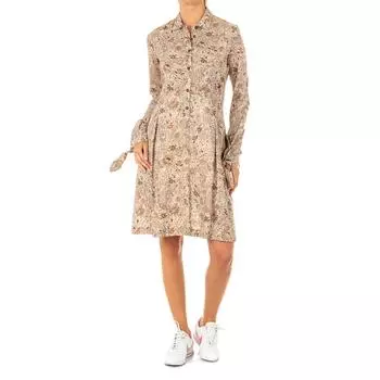 Женское платье с длинными рукавами и воротником-лацканами KWD002 2 коричневый