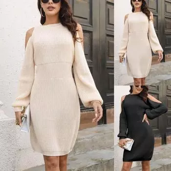 Женское платье с длинными рукавами, свободный трикотаж L хаки