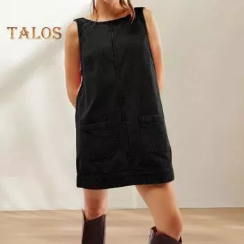 Женское платье с карманами, без рукавов, свободного покроя, однотонное, с открытой спиной, длиной выше колена, для работы и вечеринок, мини-платье L армия зеленый