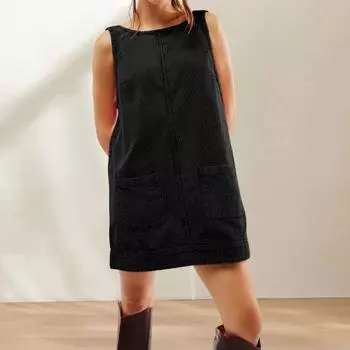 Женское платье с карманами без рукавов свободного покроя, однотонное, с открытой спиной, выше колена L вино красного