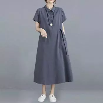 Женское платье с карманами, дышащее повседневное женское платье-рубашка, женский аксессуар