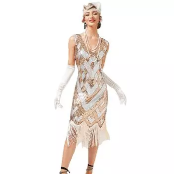 Женское платье с кисточками и блестками в стиле ретро 1920-х годов, праздничное платье 2XL
