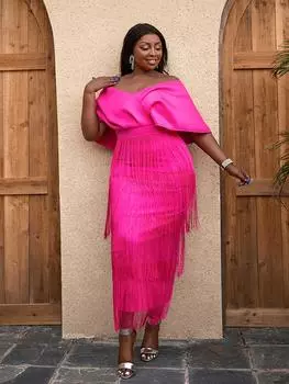 Женское платье с кисточками, v-образным вырезом, с открытыми плечами, бахромой, вечерние, для дня рождения, свадьбы, для гостей, африканский выпускной вечер, большие размеры, дамы