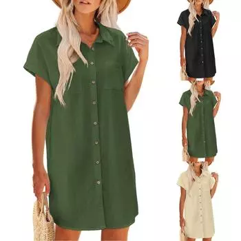 Женское платье с коротким рукавом и оборками, летнее повседневное платье А-силуэта с круглым вырезом M бежевый