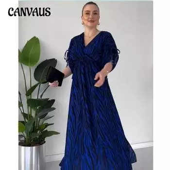 Женское платье с коротким рукавом и свободной талией S синий