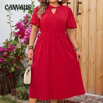 Женское платье с коротким рукавом, однотонное, с длинным v-образным вырезом, большие размеры, с талией, темпераментные шифоновые платья 1XL красный
