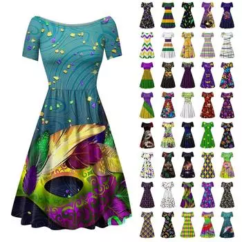 Женское платье с коротким рукавом реглан с круглым вырезом и большим вырезом с открытыми плечами Платье с принтом L чёрный