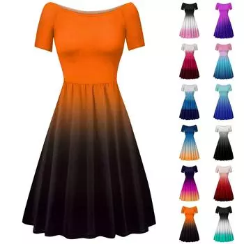 Женское платье с коротким рукавом реглан с круглым вырезом и большим вырезом с открытыми плечами, градиентное платье L чёрный