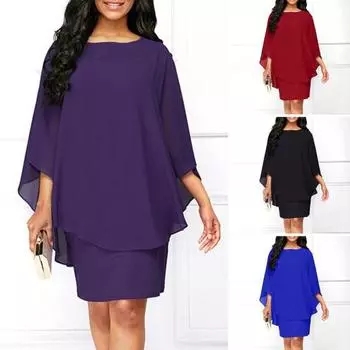 Женское платье с круглым вырезом и рукавами «летучая мышь», однотонная рабочая одежда с запахом на бедрах, шифоновая шаль, платье из двух частей, уличное платье 3XL чёрный