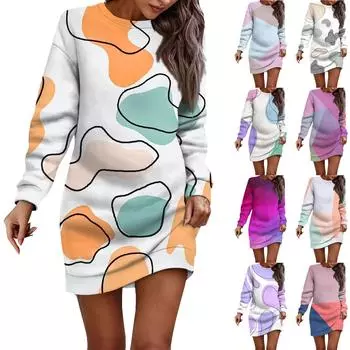 Женское платье с круглым вырезом и геометрическим узором, длинными рукавами и запахом на бедрах, платье-свитер XXL