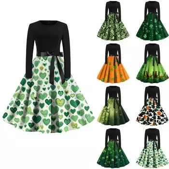 Женское платье с круглым вырезом и большим подолом, плиссированная юбка с длинными рукавами, платье XXXXL оранжевый