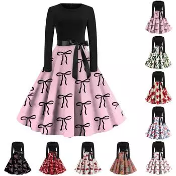 Женское платье с круглым вырезом и большим подолом, плиссированная юбка с длинными рукавами, платье L бежевый