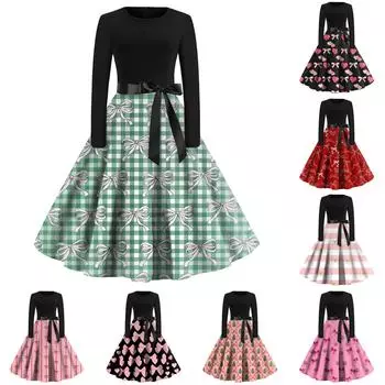 Женское платье с круглым вырезом и большим подолом, плиссированная юбка с длинными рукавами, платье L чёрный