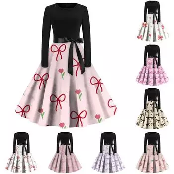 Женское платье с круглым вырезом и большим подолом, плиссированная юбка с длинными рукавами, платье XL бежевый