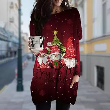 Женское платье с круглым вырезом и принтом «Маленький человечек», весна-осень, платье больших размеров с карманами XS красный