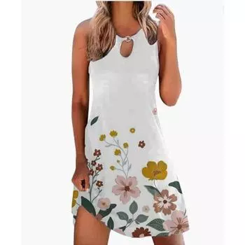 Женское платье с круглым вырезом и металлическими вставками, короткими рукавами, без рукавов, средней юбкой S