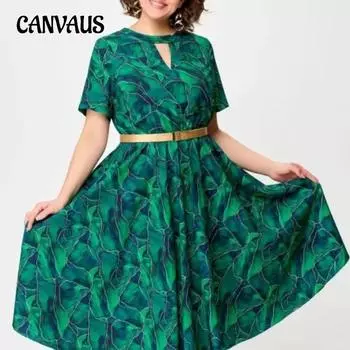 Женское платье с круглым вырезом и коротким рукавом S зелёный