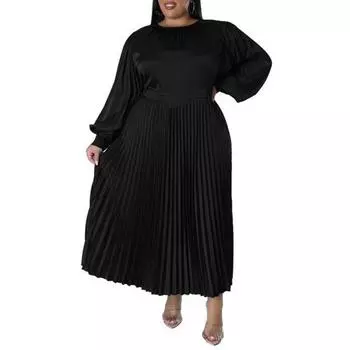 Женское платье с круглым вырезом и рукавами-фонариками, большого размера, макси-платье, высокое L розы красного