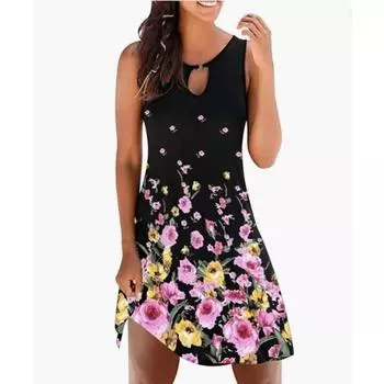 Женское платье с круглым вырезом и геометрическим принтом, без рукавов, с юбкой средней длины S