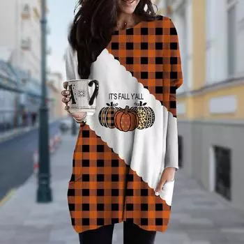 Женское платье с круглым вырезом на Хэллоуин с принтом весна-осень плюс размер платье карманное платье XS белый