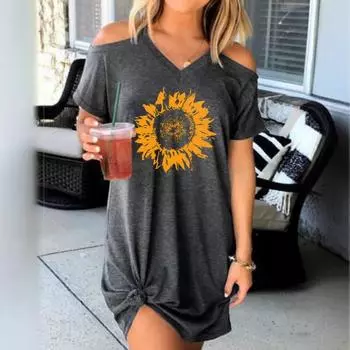 Женское платье с круглым вырезом, рукавами средней длины, юбкой с V-образным принтом и короткими рукавами S темно-синий