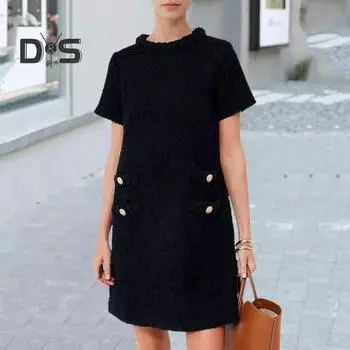 Женское платье с круглым вырезом, свободной спинкой, застежкой-молнией, короткими рукавами, однотонным декором на пуговицах, А-силуэта, винтажное мини-платье L розовый