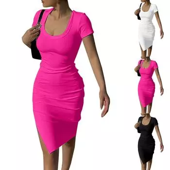 Женское платье с круглым вырезом, узкая юбка с разрезом на бедрах L чёрный