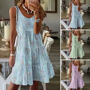 Женское платье с круглыми складками до колена без рукавов с блестками и большим вырезом, свободное трапециевидной формы в стиле пэчворк, длина для отпуска S зелёный