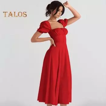 Женское платье с квадратным вырезом, многоуровневыми оборками, короткими рукавами, однотонное, плотное, с высокой талией, трапециевидной формы, плиссированное, на шнуровке, облегающее, женское платье-миди без спинки S зелёный