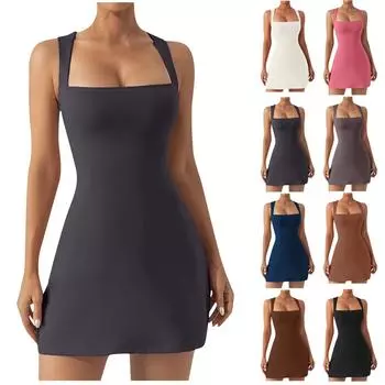 Женское платье с лифом и квадратным вырезом без рукавов, майка, эластичные мини-платья L чёрный