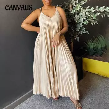 Женское платье с лямкой на бретельках размера плюс, летнее жатое плиссированное сексуальное модное платье трапециевидной формы, длинное платье S жёлтый
