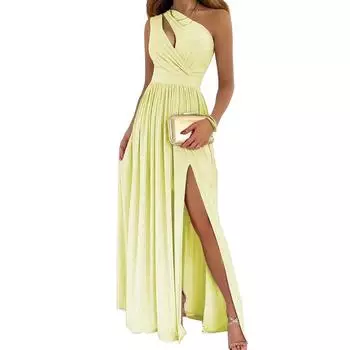 Женское платье с наклонными плечами, длинное темпераментное платье без рукавов, сексуальные платья с высокой талией и разрезом S зелёный