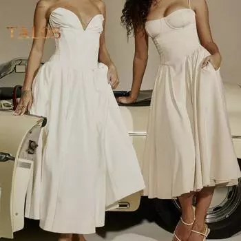 Женское платье с низким вырезом на тонких бретельках и открытой спиной без рукавов во французском придворном стиле А-силуэта Большие качели Чистый цвет Тонкая талия Плиссированные Коктейльная вечеринка Выпускной миди XL светло-зеленый