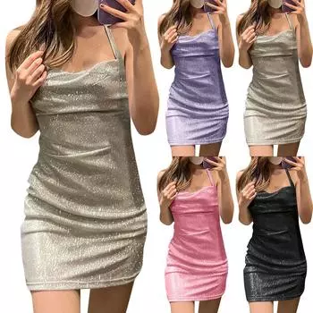 Женское платье с открытой спиной и подтяжками, сексуальная юбка на бедрах L чёрный