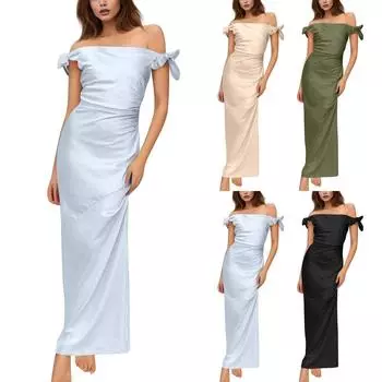 Женское платье с открытыми плечами, элегантное, сексуальное, с обтягивающим запахом и ягодицами, длинная юбка M