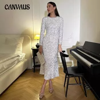 Женское платье с пайетками, осенне-зимнее, бархатное, с бисером, облегающее платье-рыбий хвост, вечернее платье S серебряный