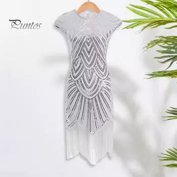 Женское платье с пайетками, винтажное вечернее платье для выпускного вечера без рукавов с круглым вырезом и застежкой-молнией сзади с бахромой по краю, облегающее женское платье M золотистый/чёрный