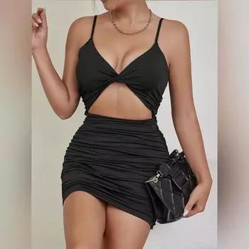 Женское платье с подтяжками и перекрестной складкой, модное сексуальное платье XS