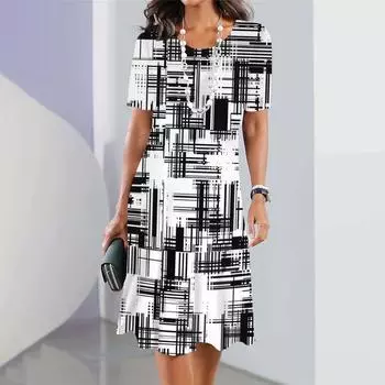 Женское платье с полосатым принтом Элегантные платья для женщин Летние праздничные пэчворк с коротким рукавом и круглым вырезом Одежда модная уличная одежда S