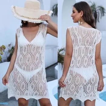 Женское платье с поясом и шнурком, открытое пляжное платье, сексуальное с v-образным вырезом и коротким рукавом «летучая мышь» One Size белый