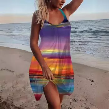 Женское платье с принтом без рукавов на подтяжках большого размера, свободное платье S