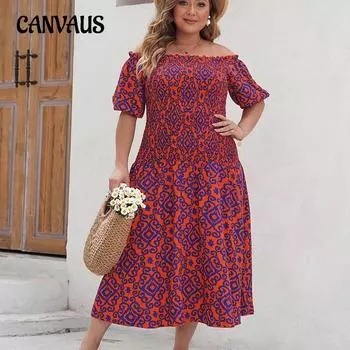 Женское платье с принтом больших размеров, летние повседневные праздничные платья на одно плечо 1XL оранжевый