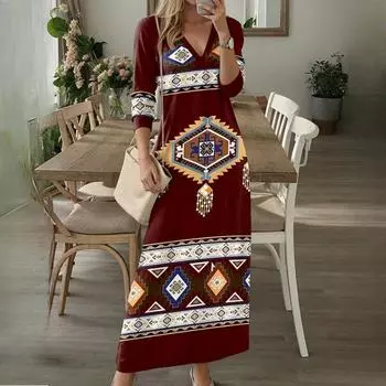 Женское платье с принтом и длинными рукавами «Весенний фестиваль» S