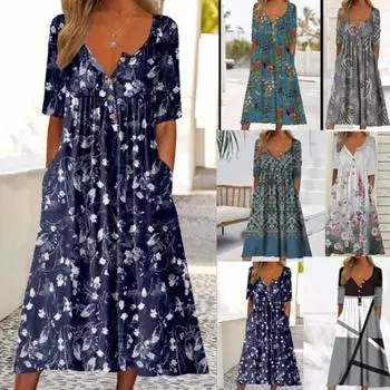 Женское платье с принтом и карманами, кардиган, застегивающийся на пуговицы, макси-платье S